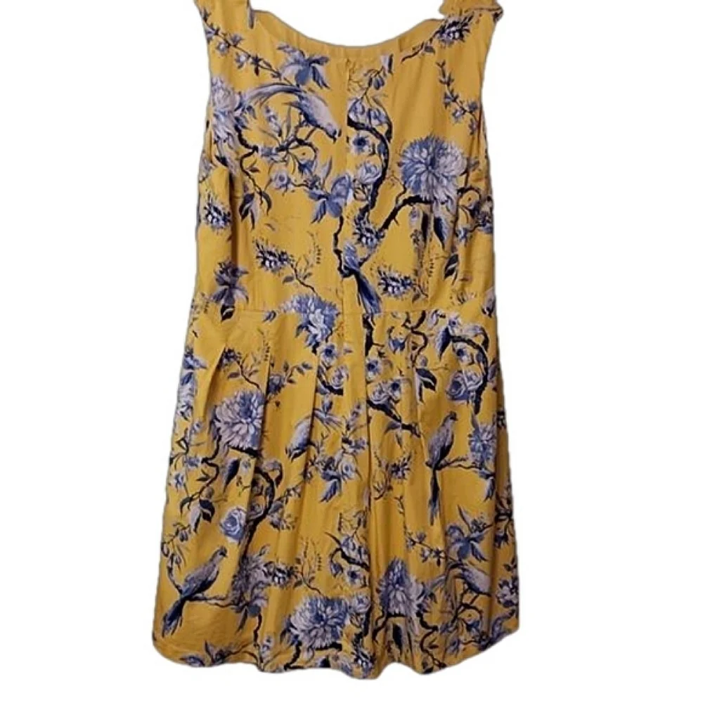 Talbots China Blue on Yellow Toile Print Sleeveless Fit & Flare Dress w/ Pockets